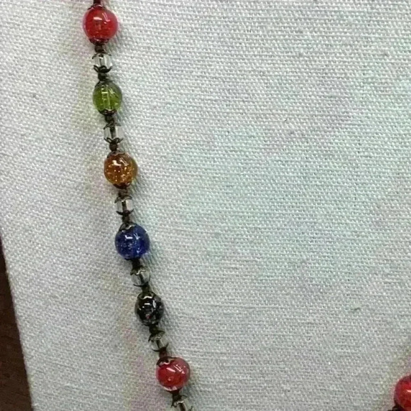Vintage Hand Blown Foil Multi Colored Glass Bead Necklace - Picture 5 of 7